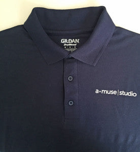 a muse studio navy polo shirt