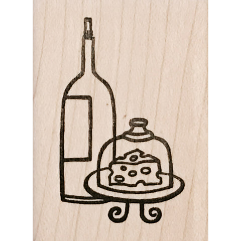wood stamp - wine and cheese